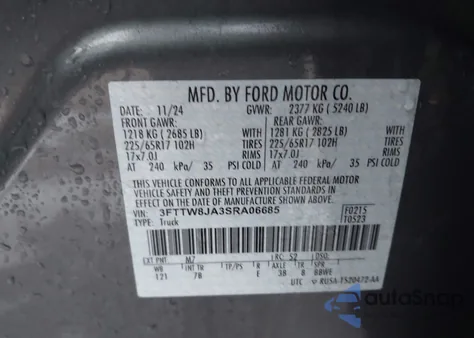 2025 Ford Maverick Xlt z USA, uszkodzony, nr VIN 3FTTW8JA3SRA06685